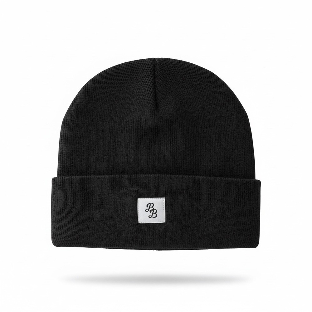 BB Monogram Black Knit Cuffed Beanie Hat Streetwear Skull Cap One Size